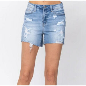 Judy Blue Distressed High Rise Denim Shorts JB150058 Cutoffs Summer Jean Size S